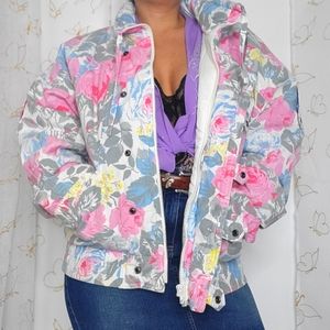 Vintage Rouje Vibes Rose and Floral Snap Front Coat
